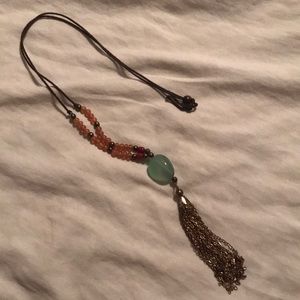 Adjustable string necklace w/beading and tassel